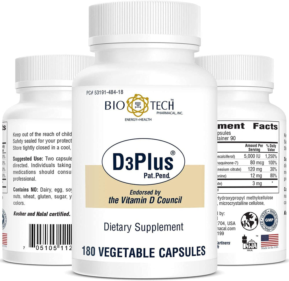 D3Plus supplement facts panel showing ingredients