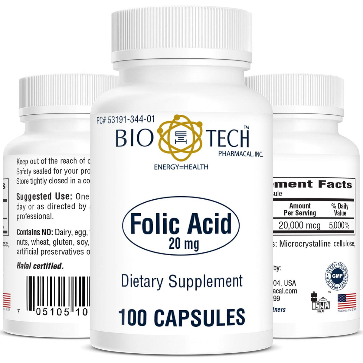 Bio-Tech Pharmacal Folic Acid 20mg bottle front view