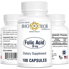 Bio-Tech Pharmacal Folic Acid 20mg bottle front view