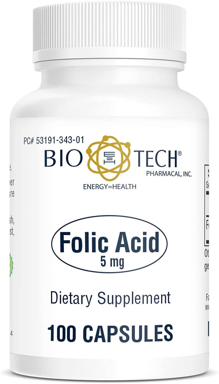 Bio-Tech Pharmacal Folic Acid 5 mg bottle and packaging