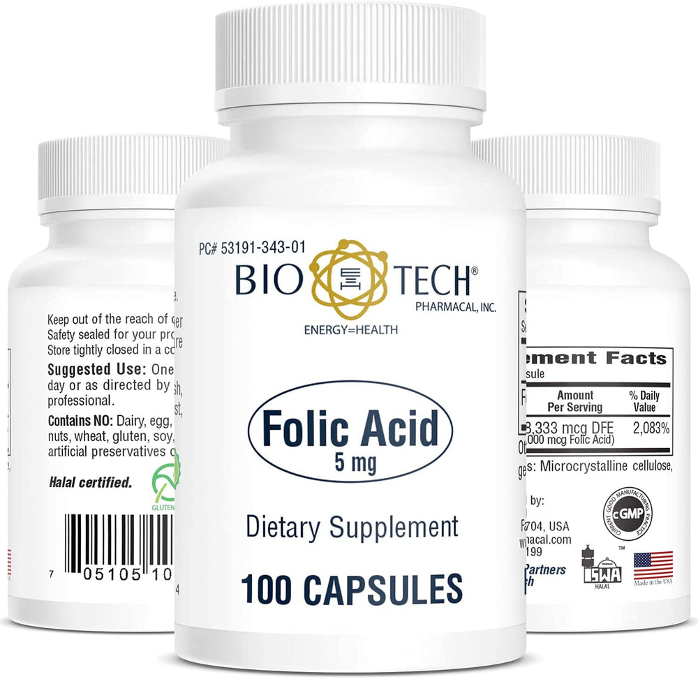 Bio-Tech Pharmacal Folic Acid 5 mg bottle – hero image