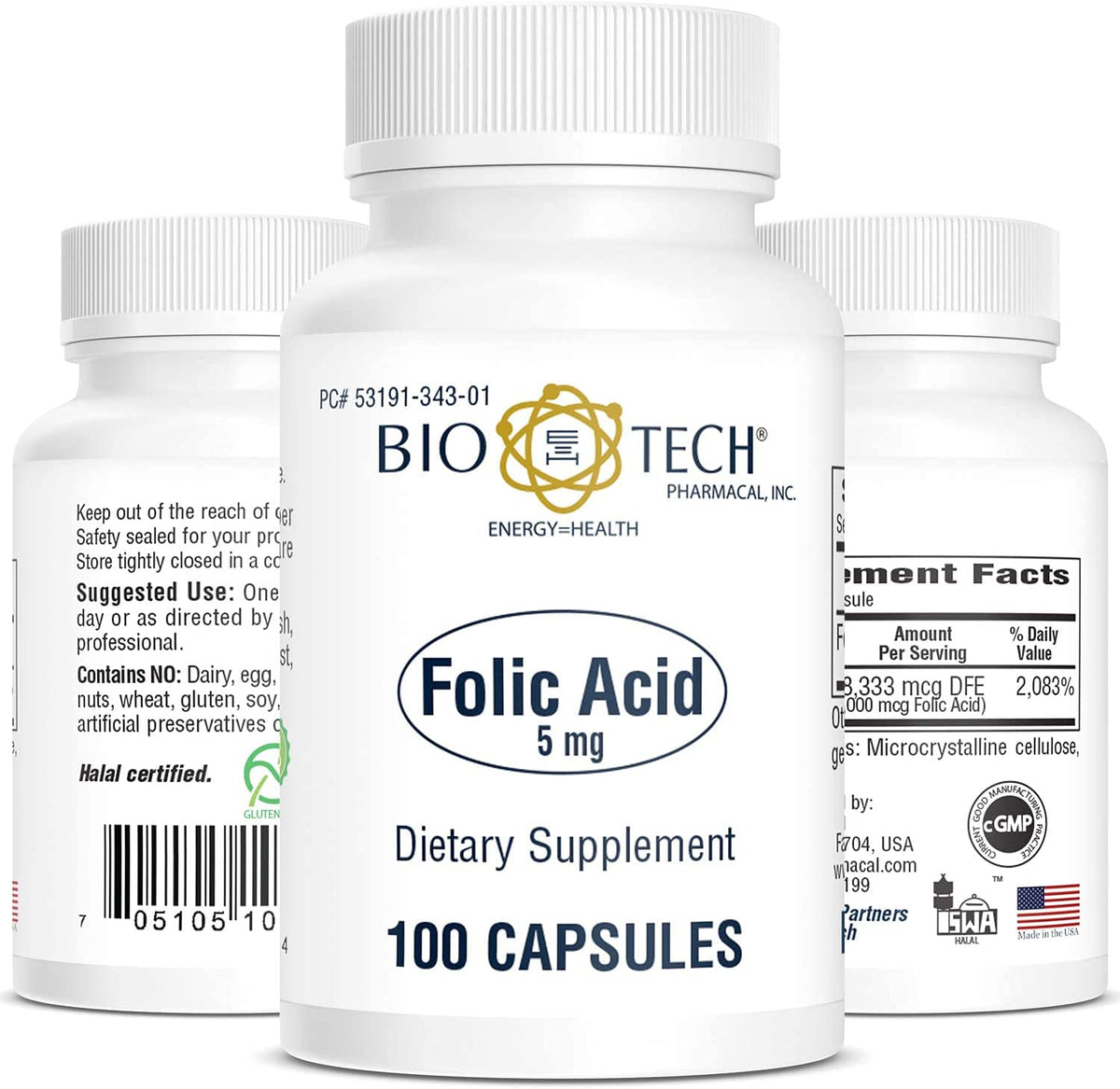 Bio-Tech Pharmacal Folic Acid 5 mg bottle – hero image