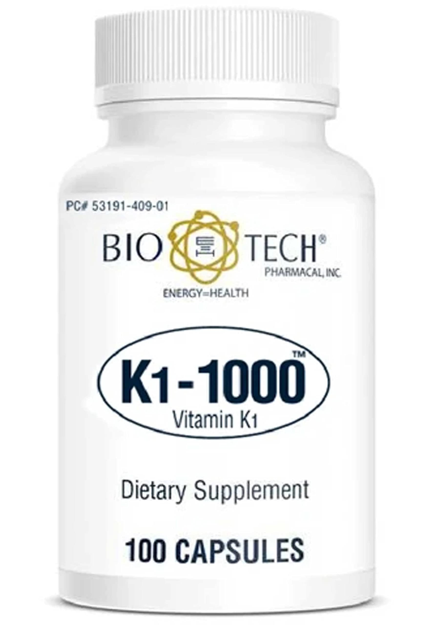 Bio-Tech Pharmacal K1-1000 Vitamin K1 100 Capsules 3 Pack – front bottle view