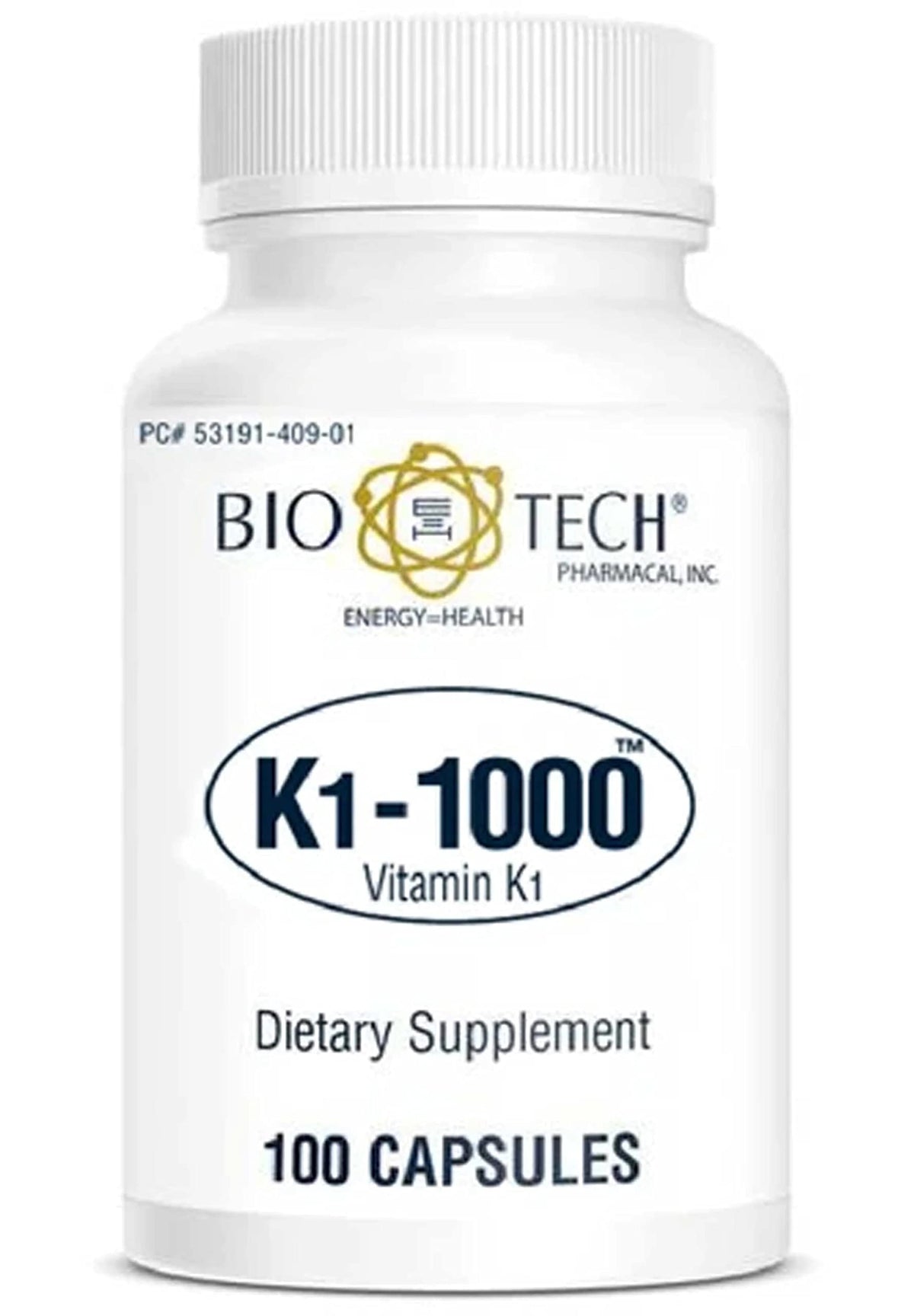 Bio-Tech Pharmacal K1-1000 Vitamin K1 100 Capsules 3 Pack – front bottle view