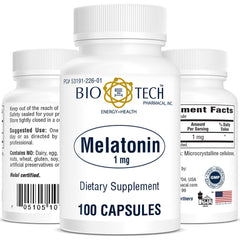 Close-up of melatonin capsules showing 1 mg dosage