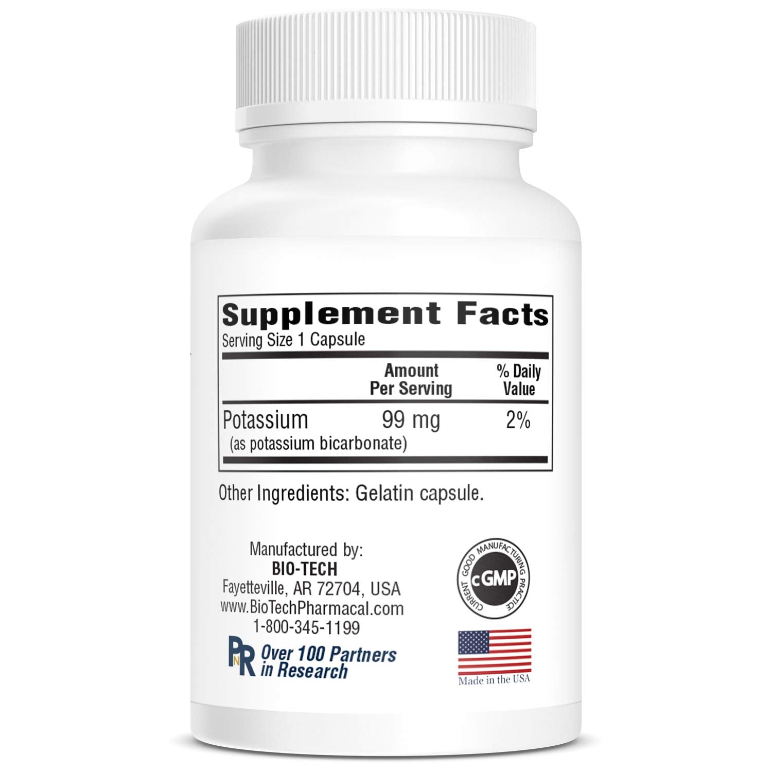 Bottle of Bio-Tech K-Bicarb potassium dietary supplement