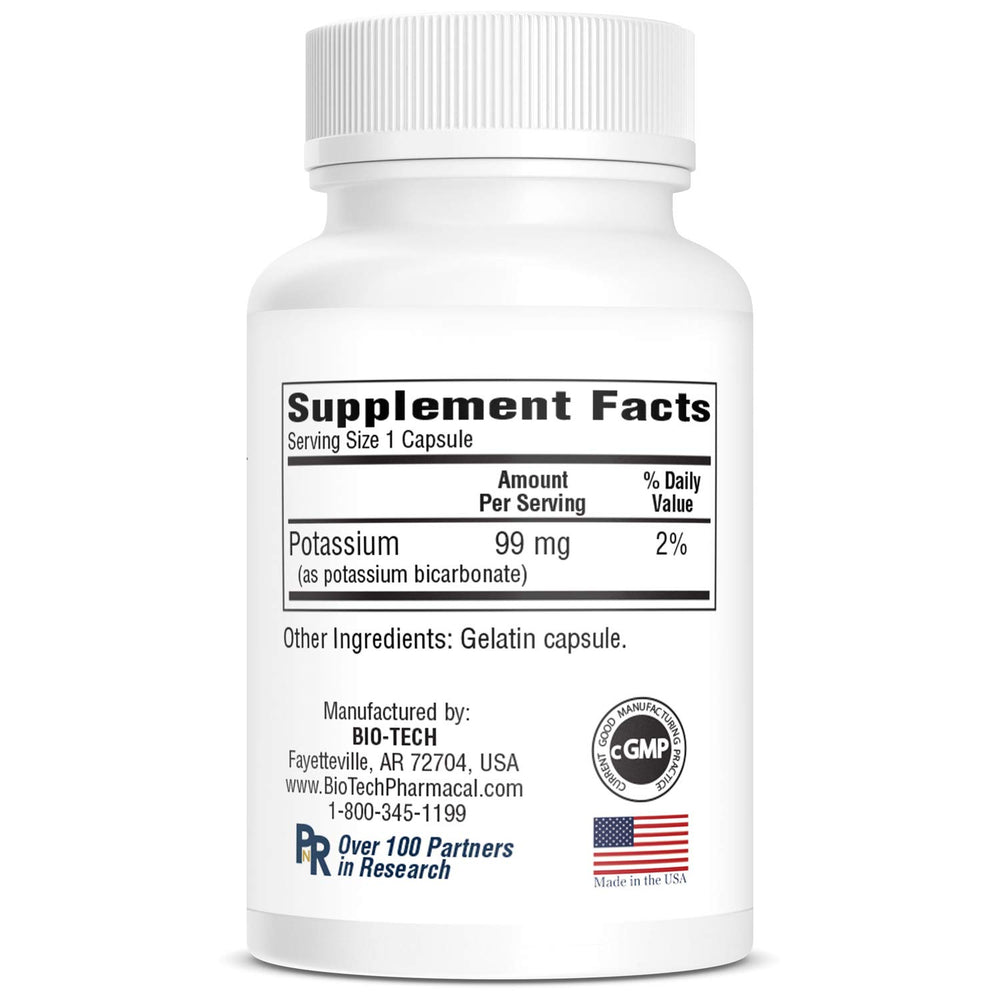 Bottle of Bio-Tech K-Bicarb potassium dietary supplement