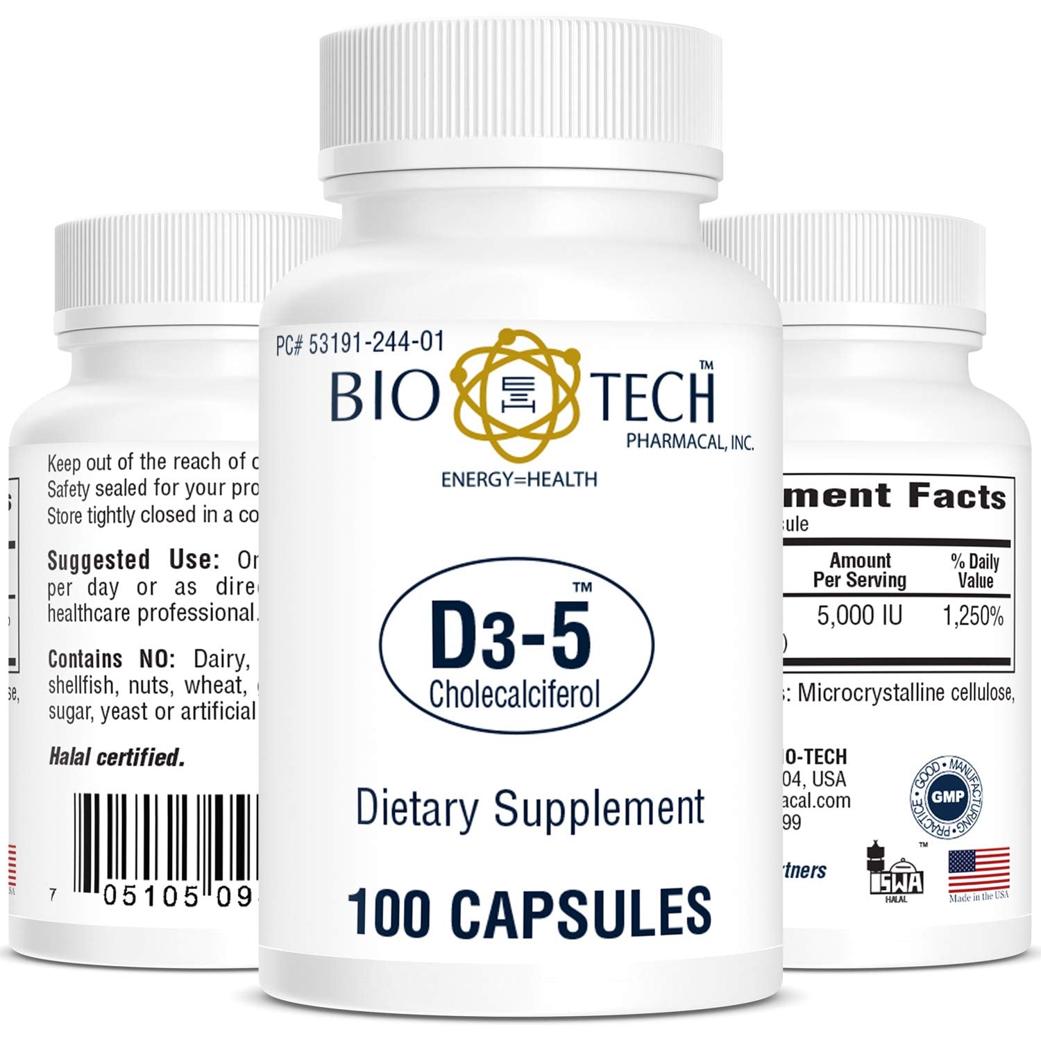 Bio Tech Vitamin D capsule bottle with 5000 IU