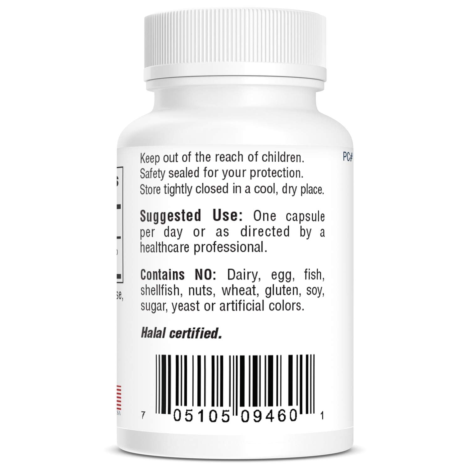 Bottle label showing 100 capsules per bottle