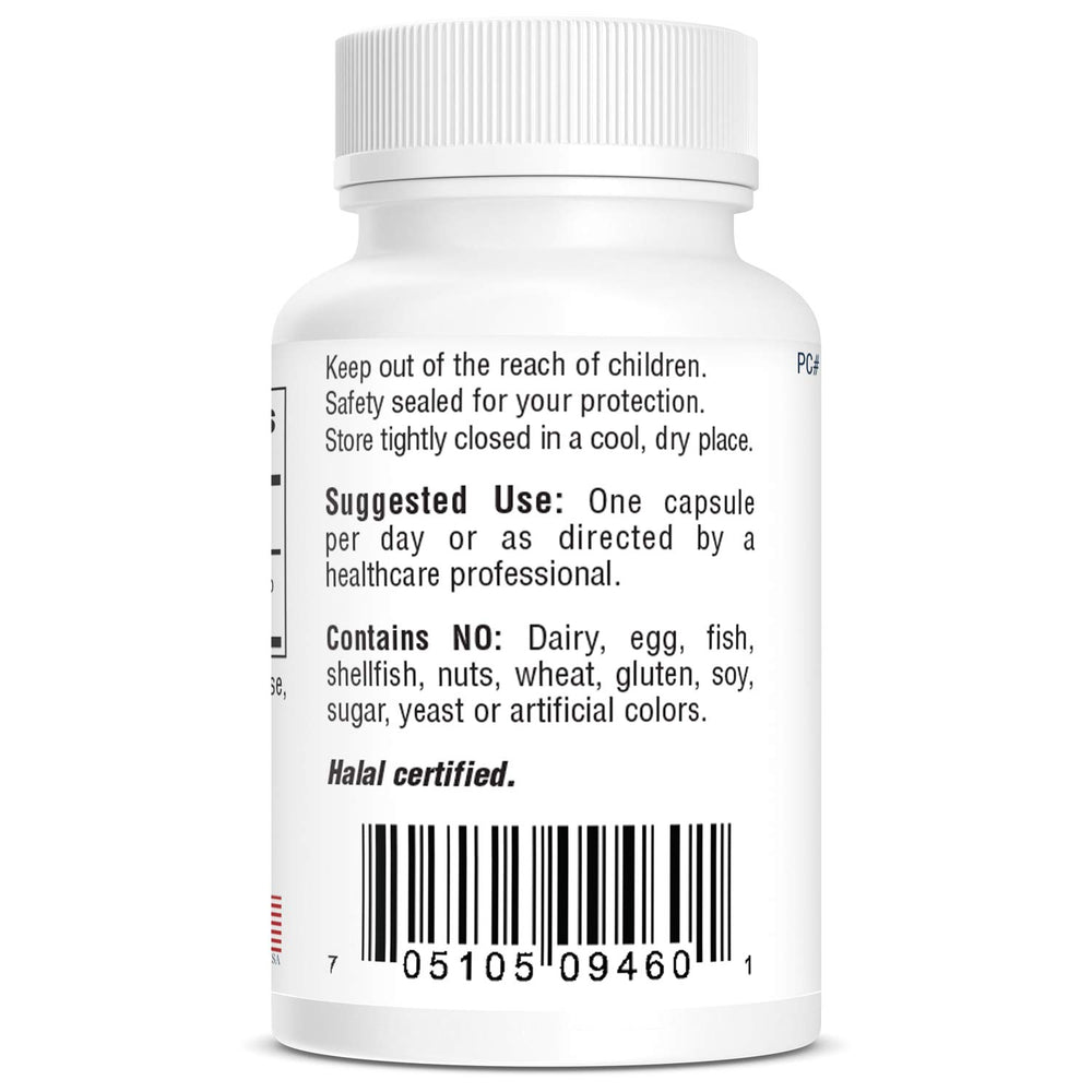Bottle label showing 100 capsules per bottle