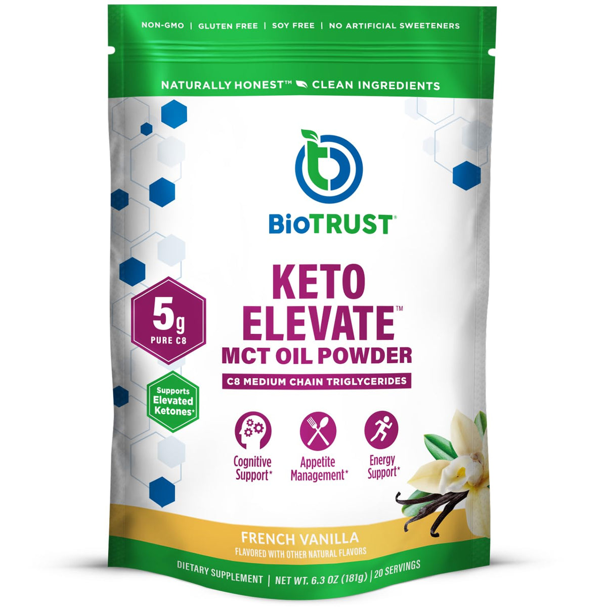 BioTRUST Keto Elevate French Vanilla powder hero shot