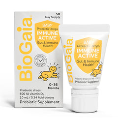 BioGaia Immune Active Baby Probiotic Drops + Vitamin D bottle on white background