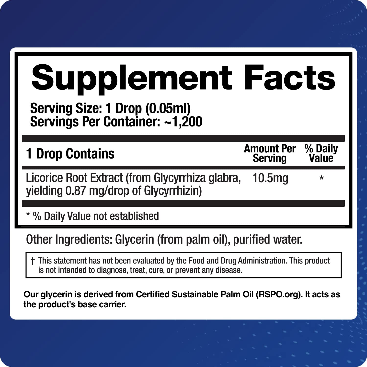 Close-up of label showing glycyrrhizin content on BioMatrix Licorice Root Extract
