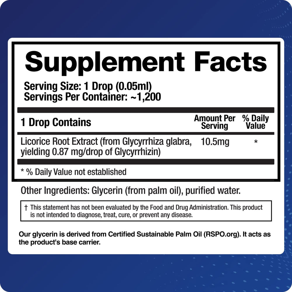 Close-up of label showing glycyrrhizin content on BioMatrix Licorice Root Extract