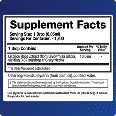 Close-up of label showing glycyrrhizin content on BioMatrix Licorice Root Extract