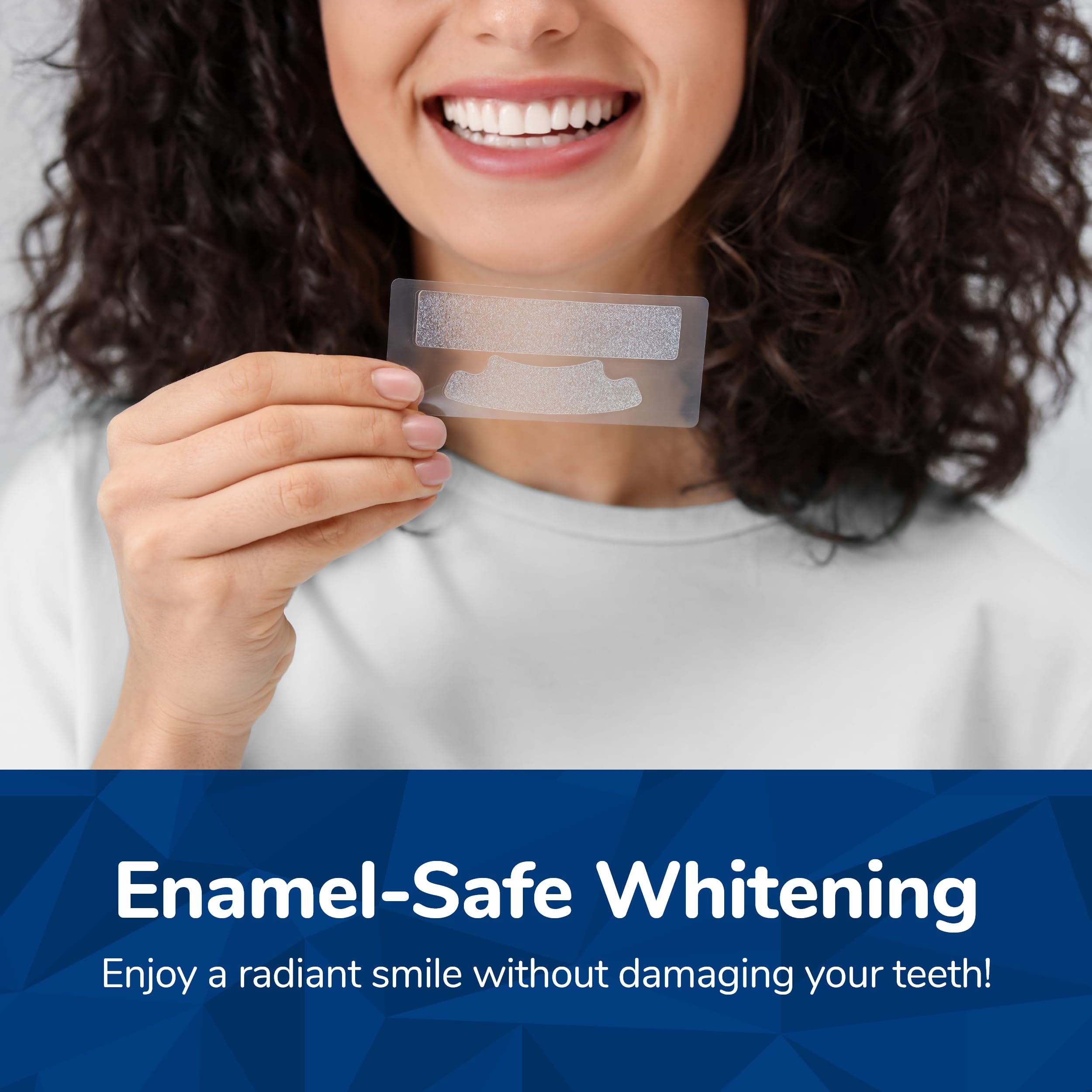 Close-up of whitening strips packaging showing 28-count