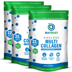 Front view of BioTrust Ageless Multi Collagen Powder bottle