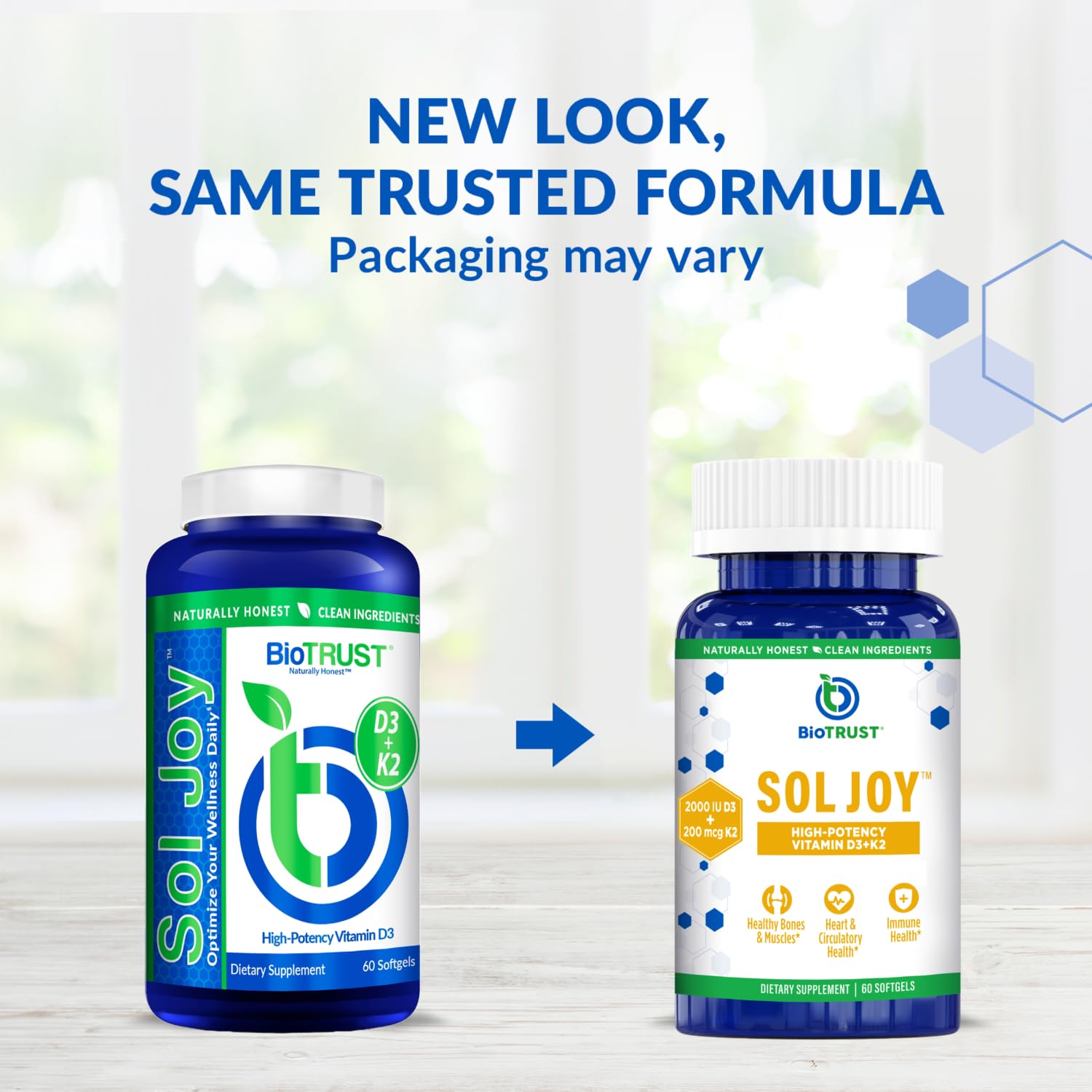 Close-up of Sol Joy vitamin D3 K2 softgel capsules