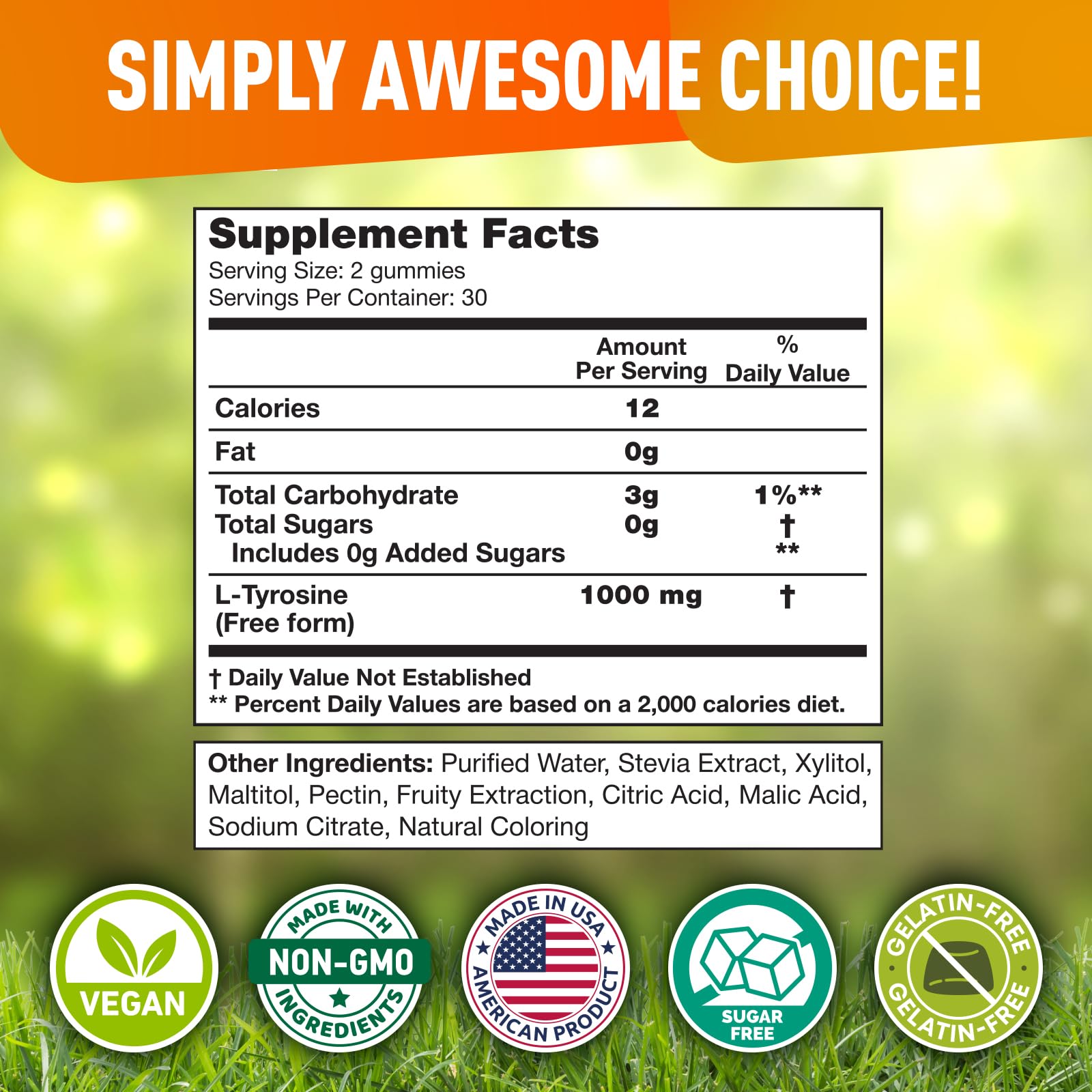 Sugar-free L-Tyrosine Gummies packaging label