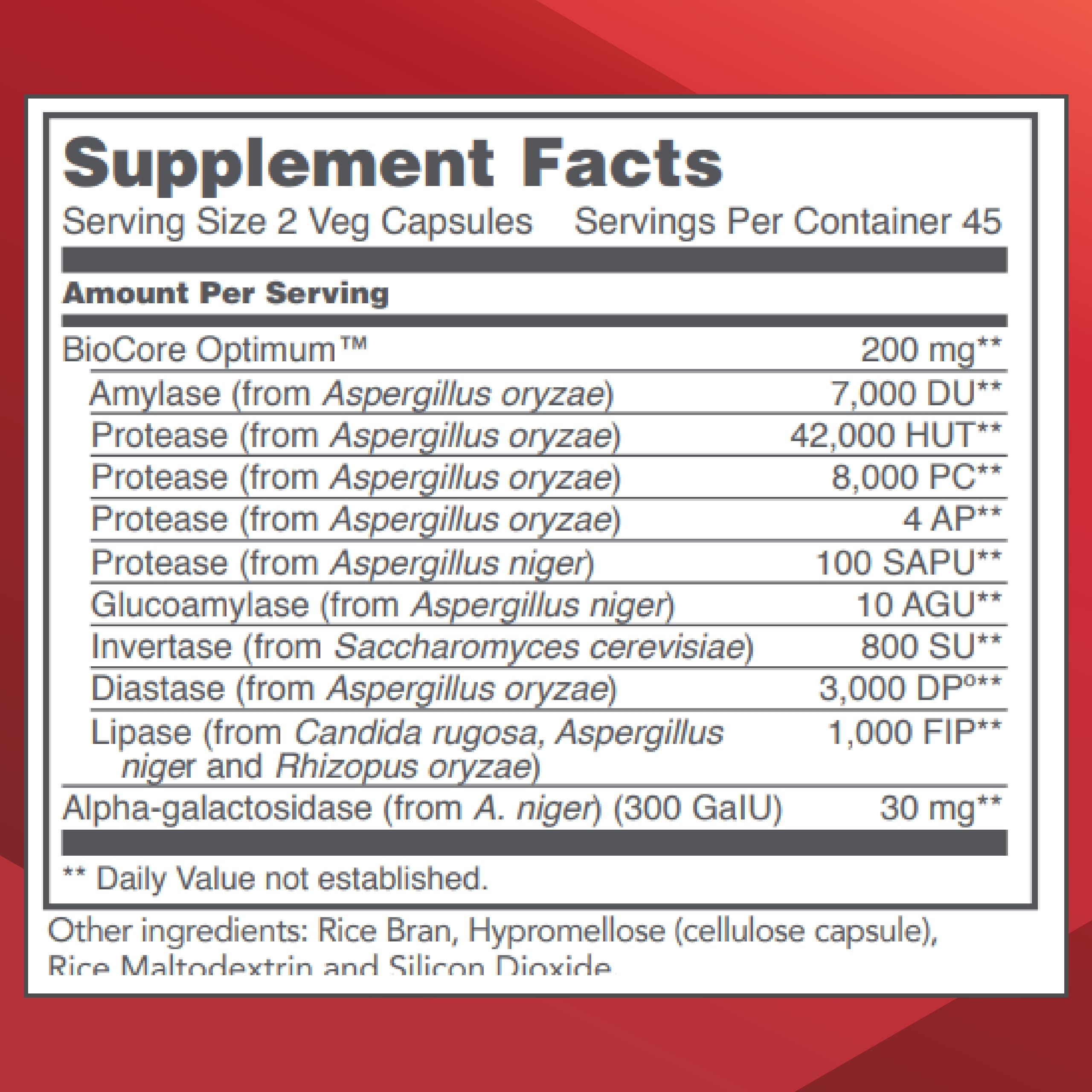Close-up of BioCore Enhanced Enzymes capsules
