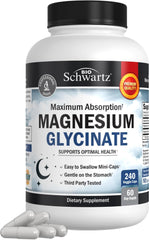 Bottle of BioSchwartz Magnesium Glycinate 500mg capsules – front view