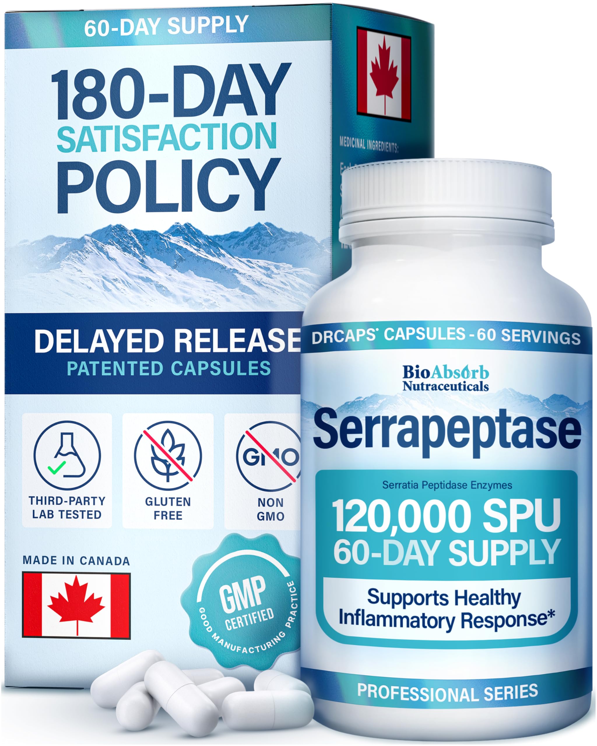 BioAbsorb Serrapeptase capsule showing 120000 SPU strength