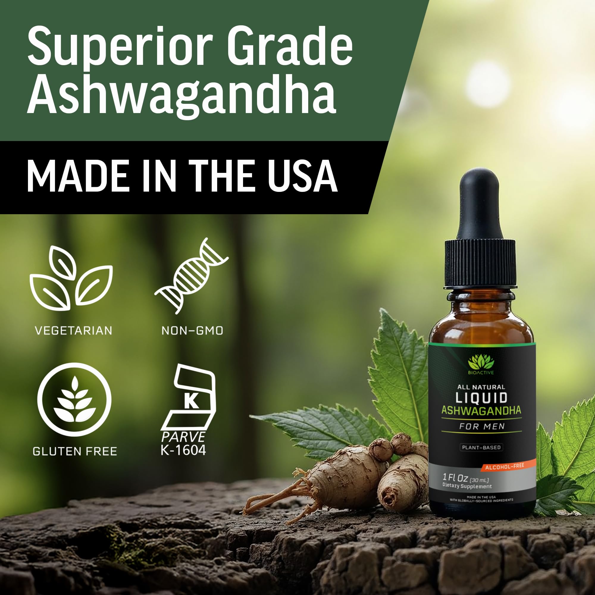 Organic certification icon for BIOACTIVE Ashwagandha Drops