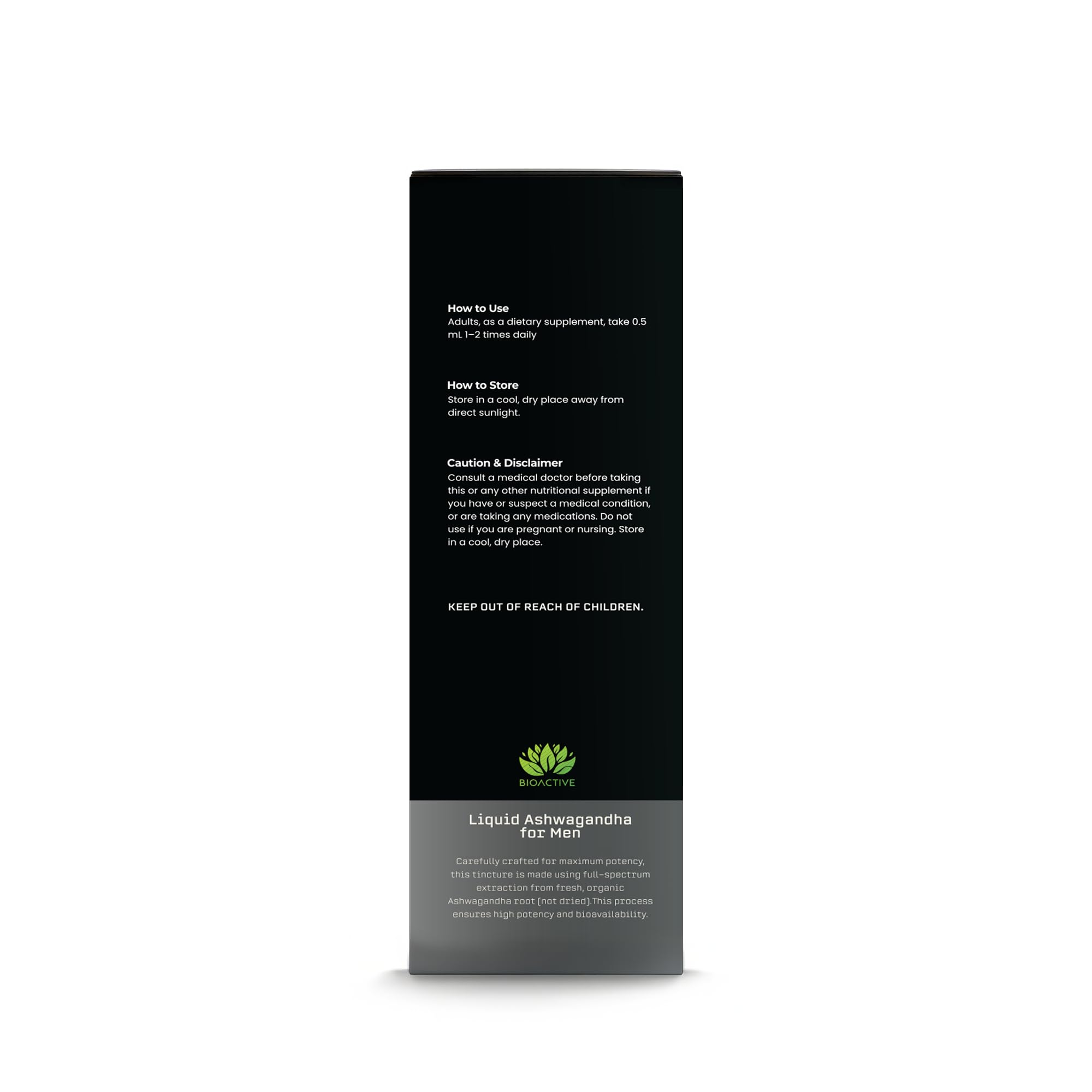 Unflavored BIOACTIVE Ashwagandha Drops serving label