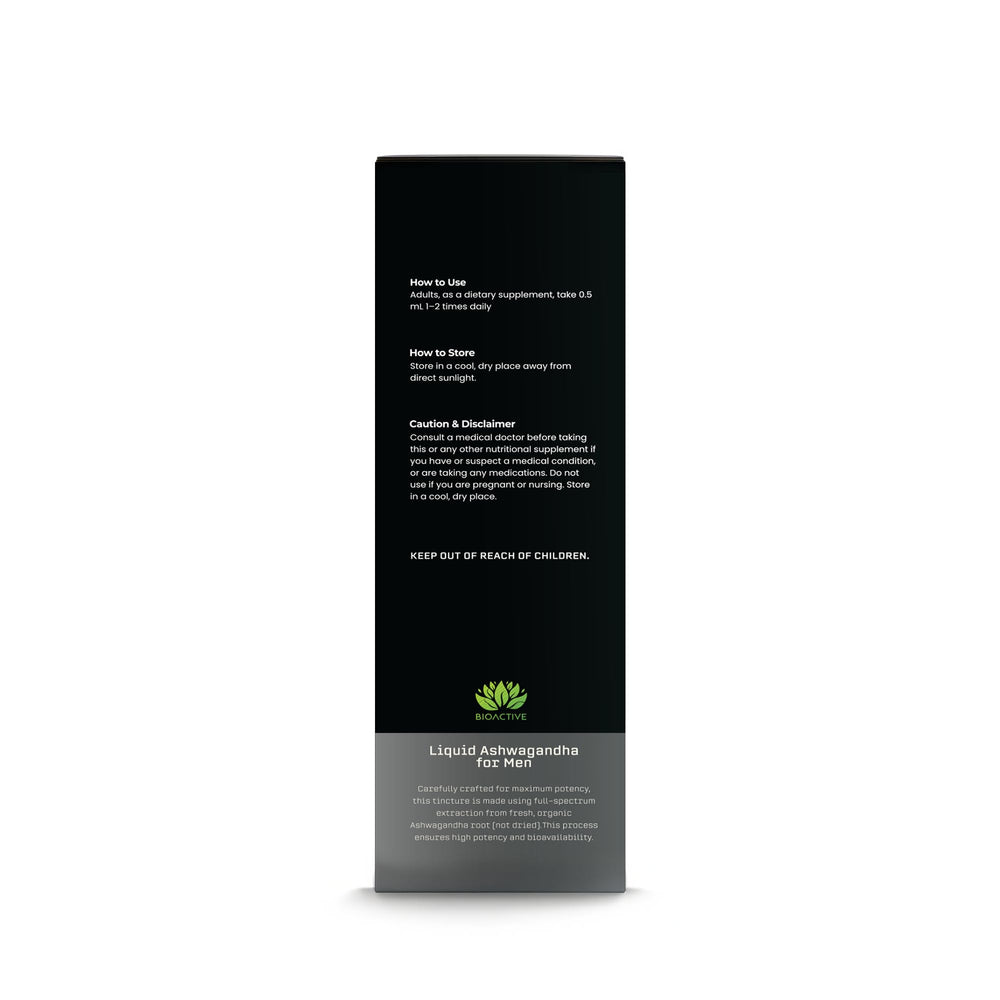 Unflavored BIOACTIVE Ashwagandha Drops serving label