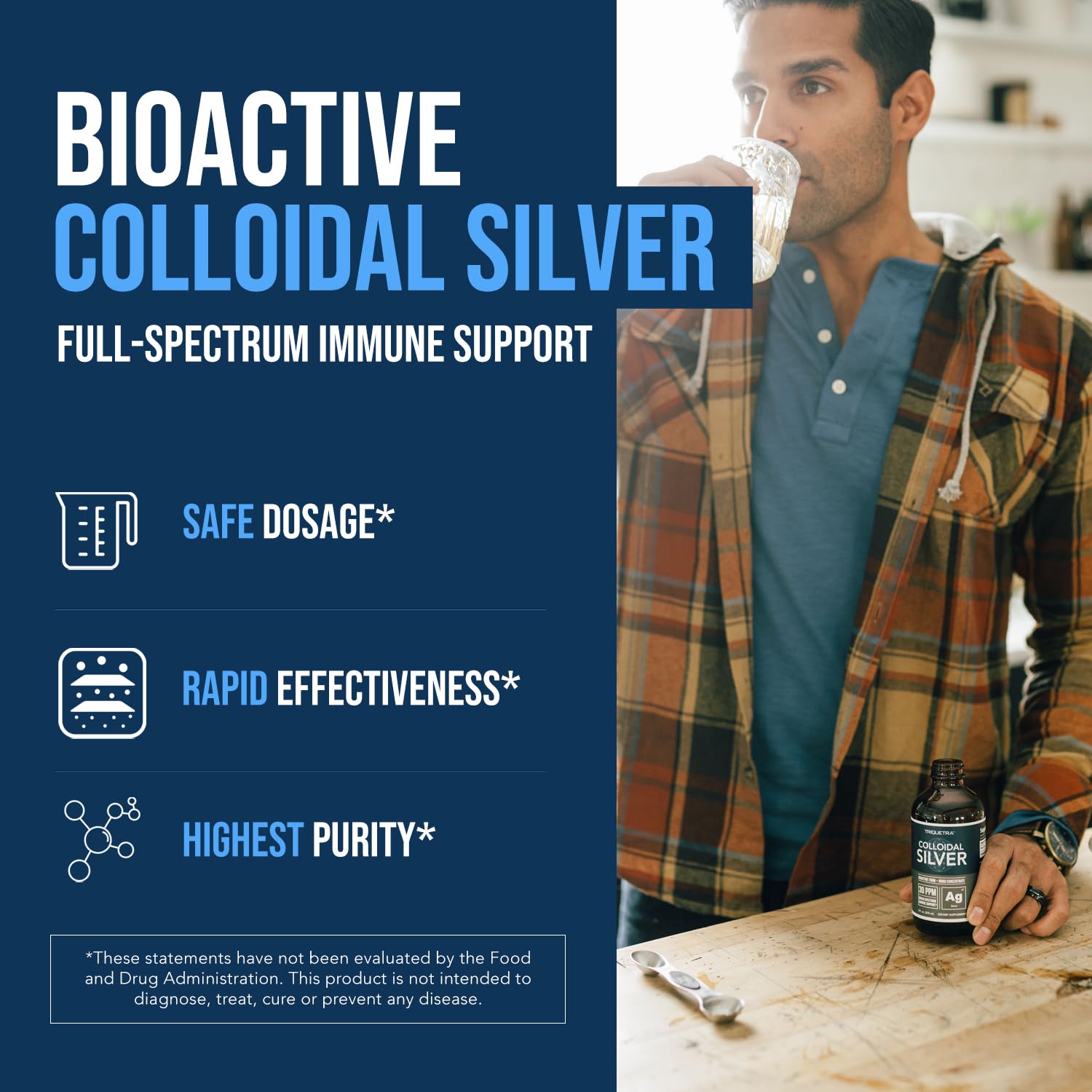 Side view of Bioactive Colloidal Silver 8 oz glass bottle