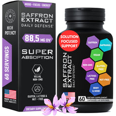 BIOACTIVE LABS saffron supplement bottle label with 60 capsules