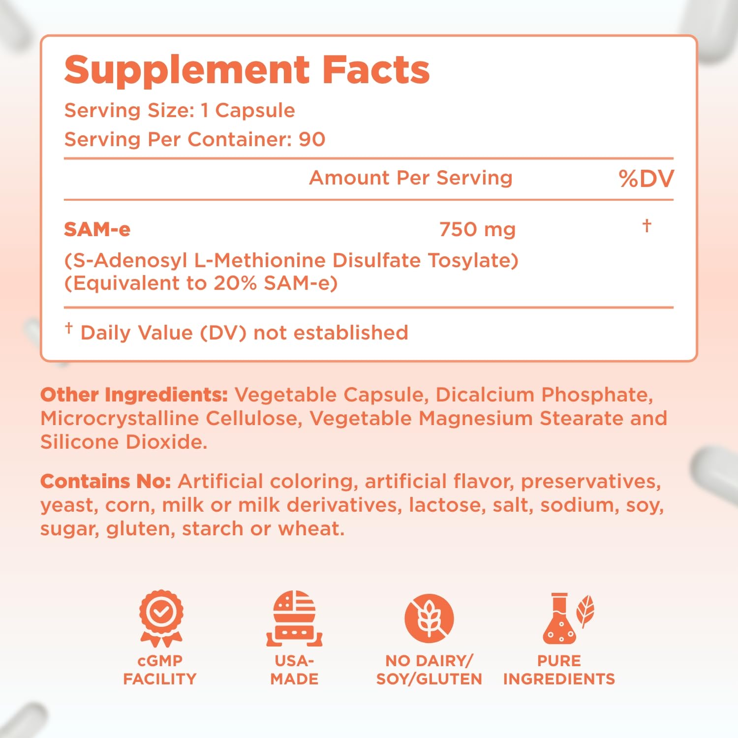 Close-up of SAM-e 750mg label showing S,S form