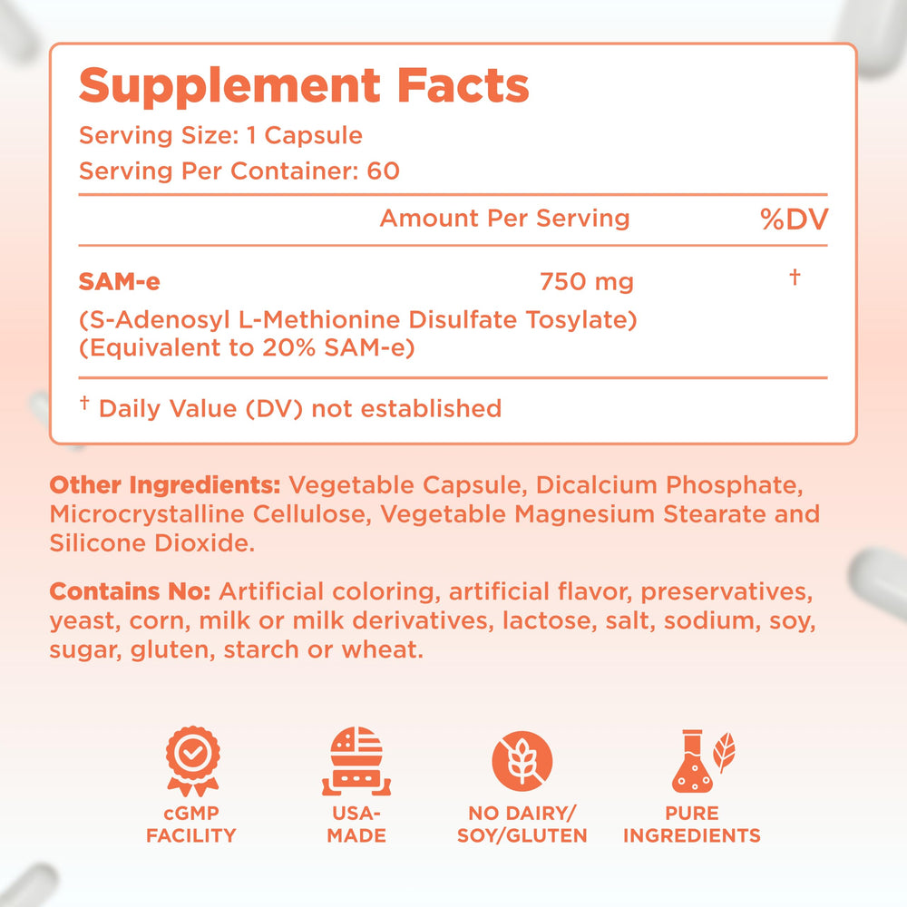 Close-up of SAM-e 750mg capsules