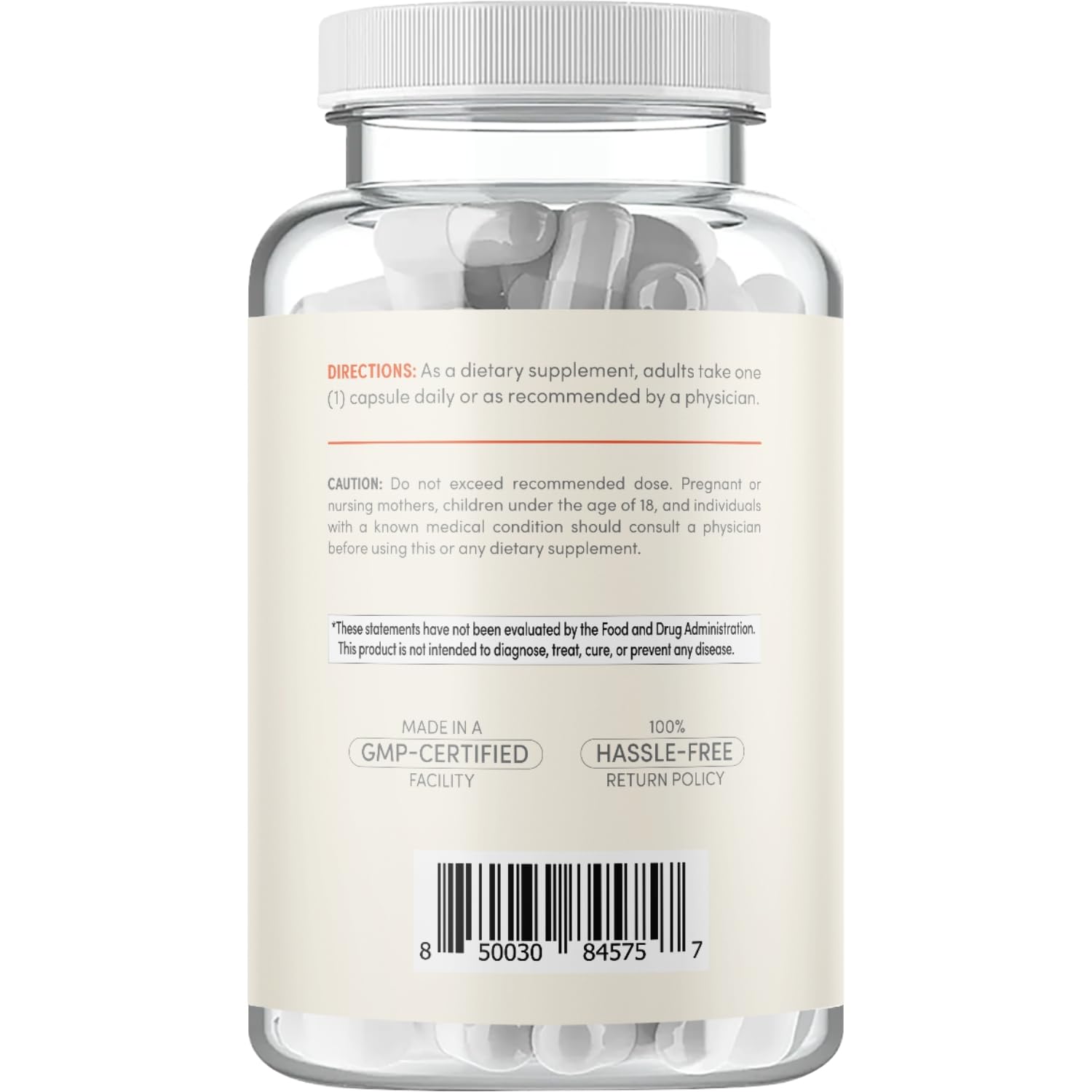 Capsule and bottle arranged on white background