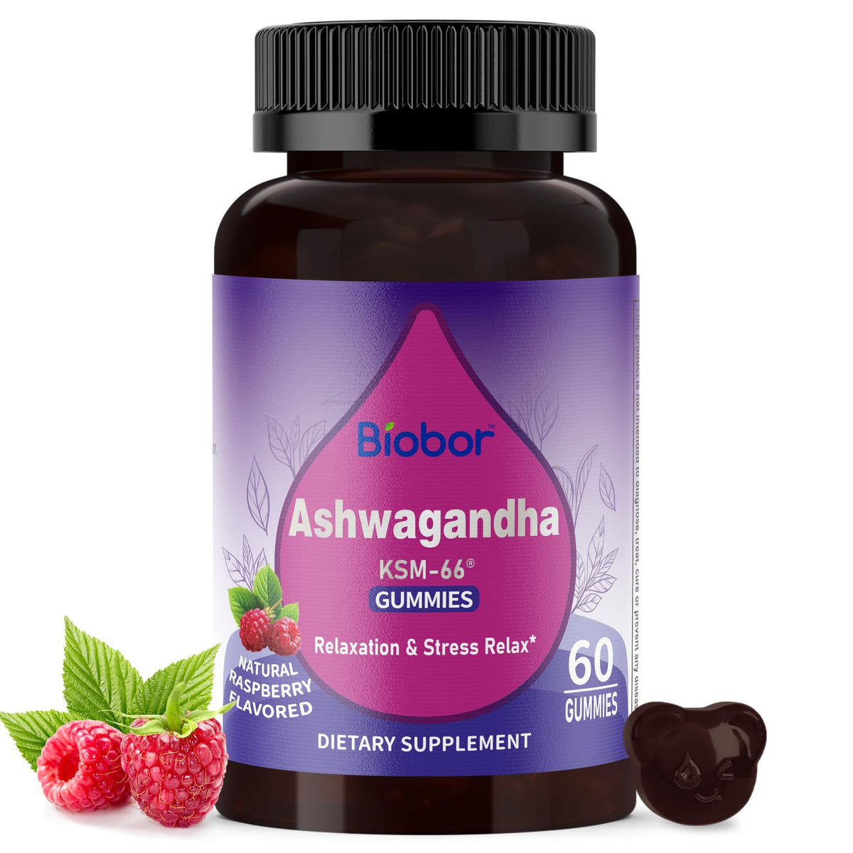 Front view of Biobor Ashwagandha Gummies bottle