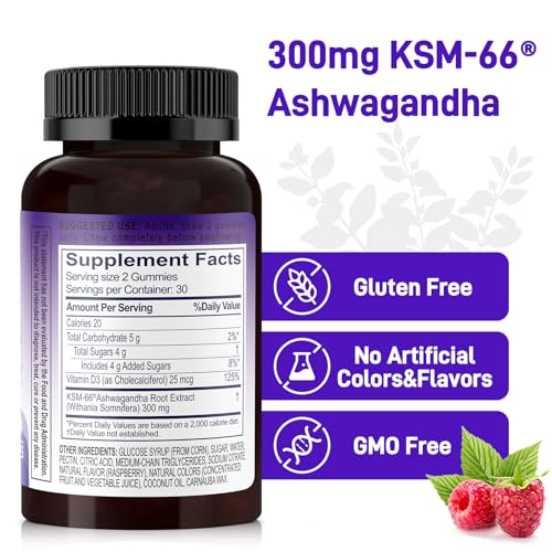 Biobor Ashwagandha Gummies label highlighting KSM-66 and Vitamin D3
