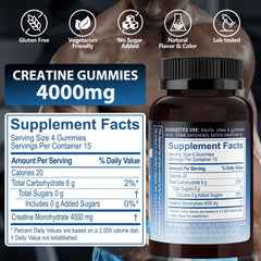 Back view showing ingredients label on Biobor Creatine Monohydrate Gummies orange flavor bottle