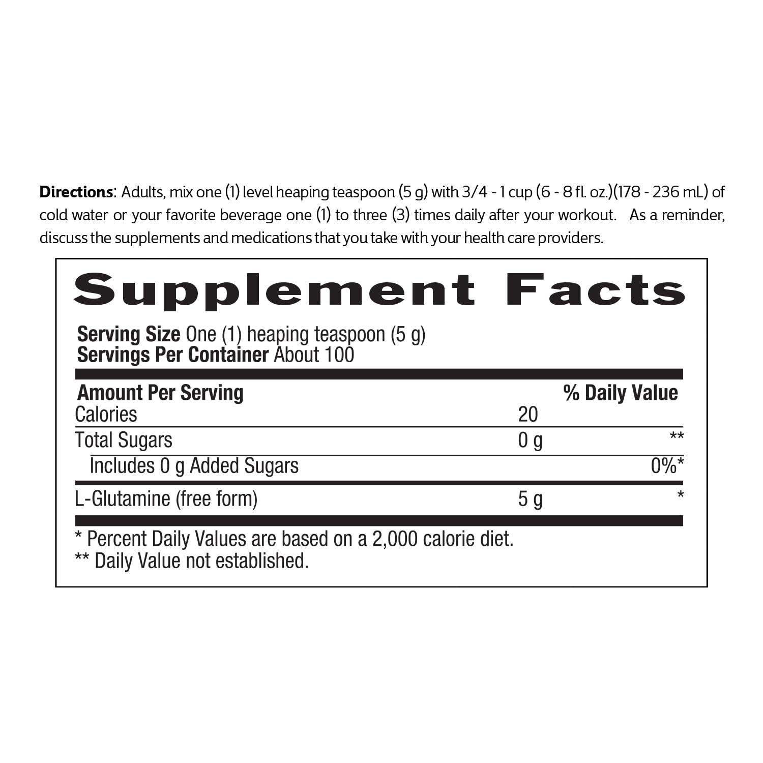 Vegan, gluten-free, keto-friendly Biochem Glutamine Pure Powder label