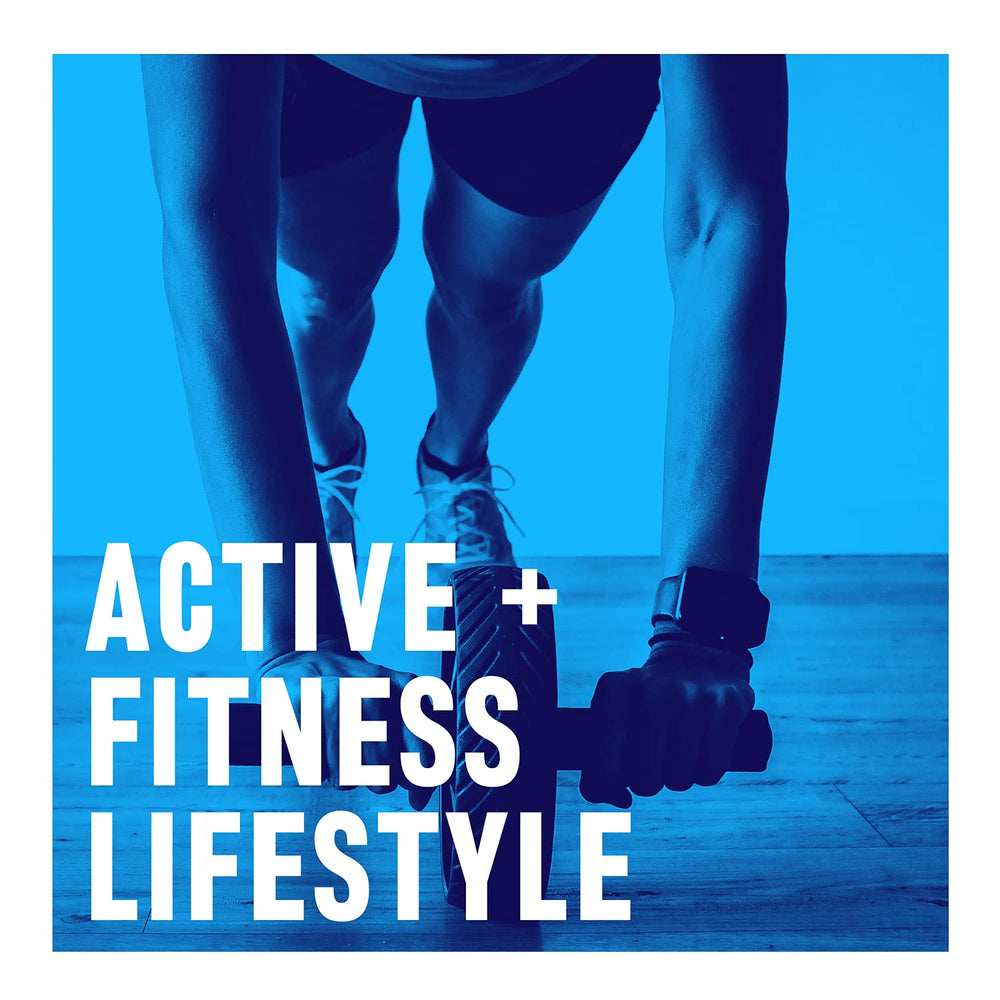 Biochem chocolate protein powder on counter ready to mix after workouts.