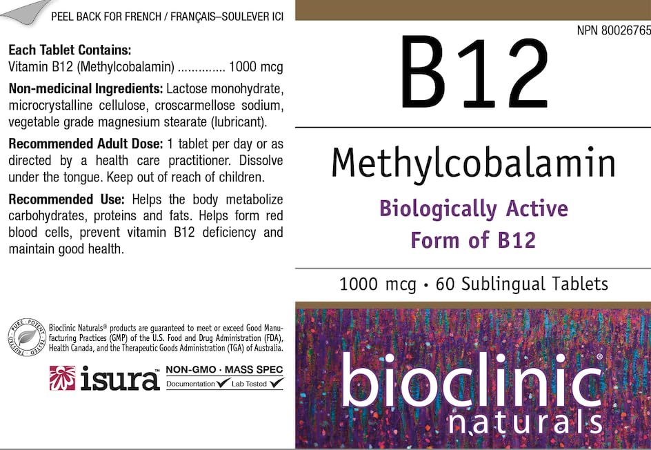 Box packaging for Bioclinic Naturals B12 Methylcobalamin lozenges