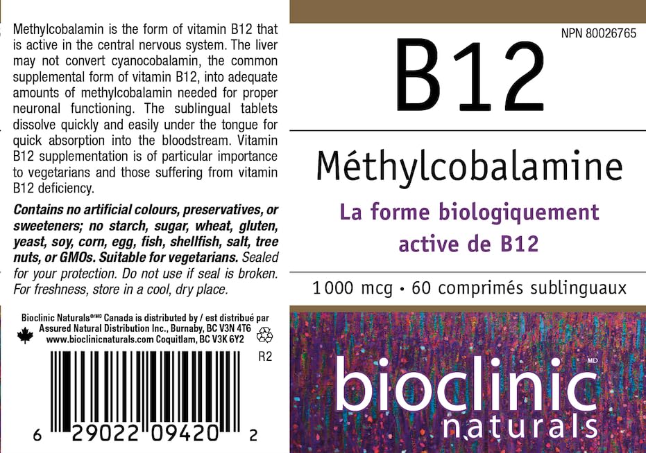 Front view of Bioclinic Naturals B12 1000 mcg bottle