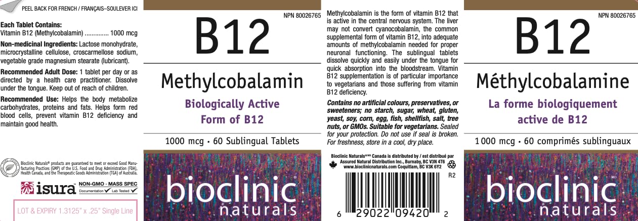 Close-up of the Bioclinic Naturals B12 lozenges container