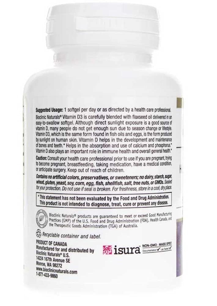 Close-up of Bioclinic Naturals Vitamin D3 softgels