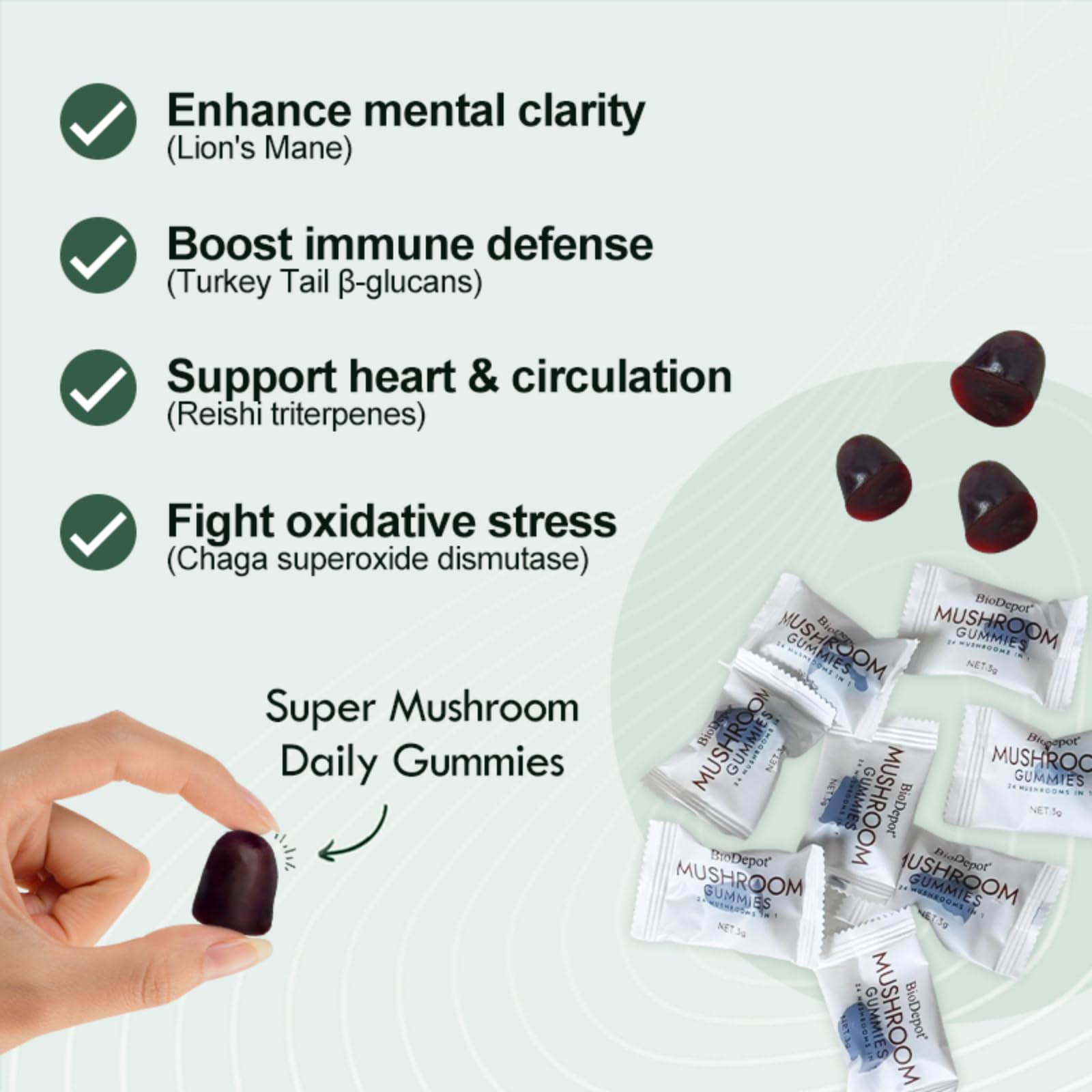 Vegan, gluten-free Biodepot mushroom gummies ingredients