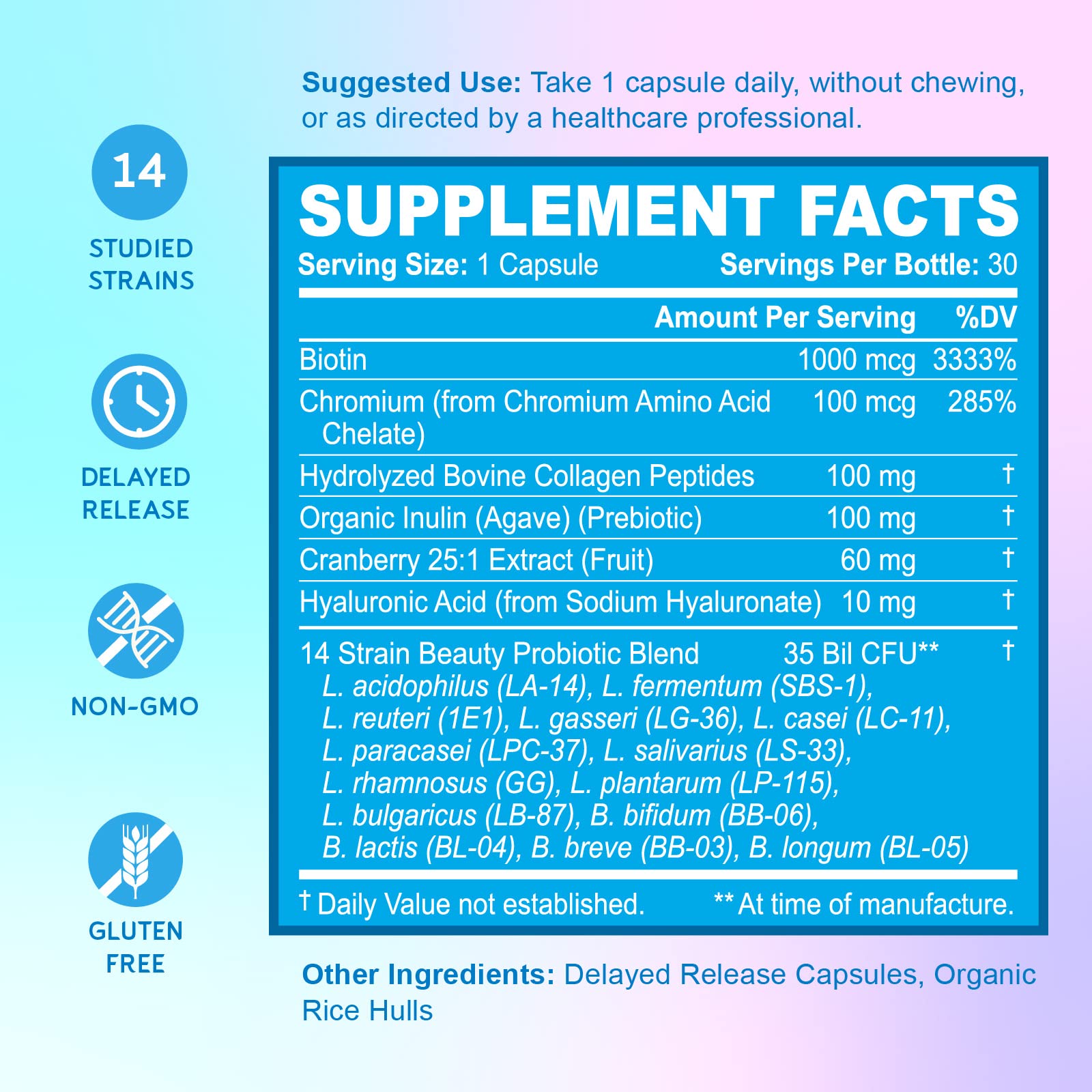 Graphic showing 35 Billion CFU and 14 probiotic strains