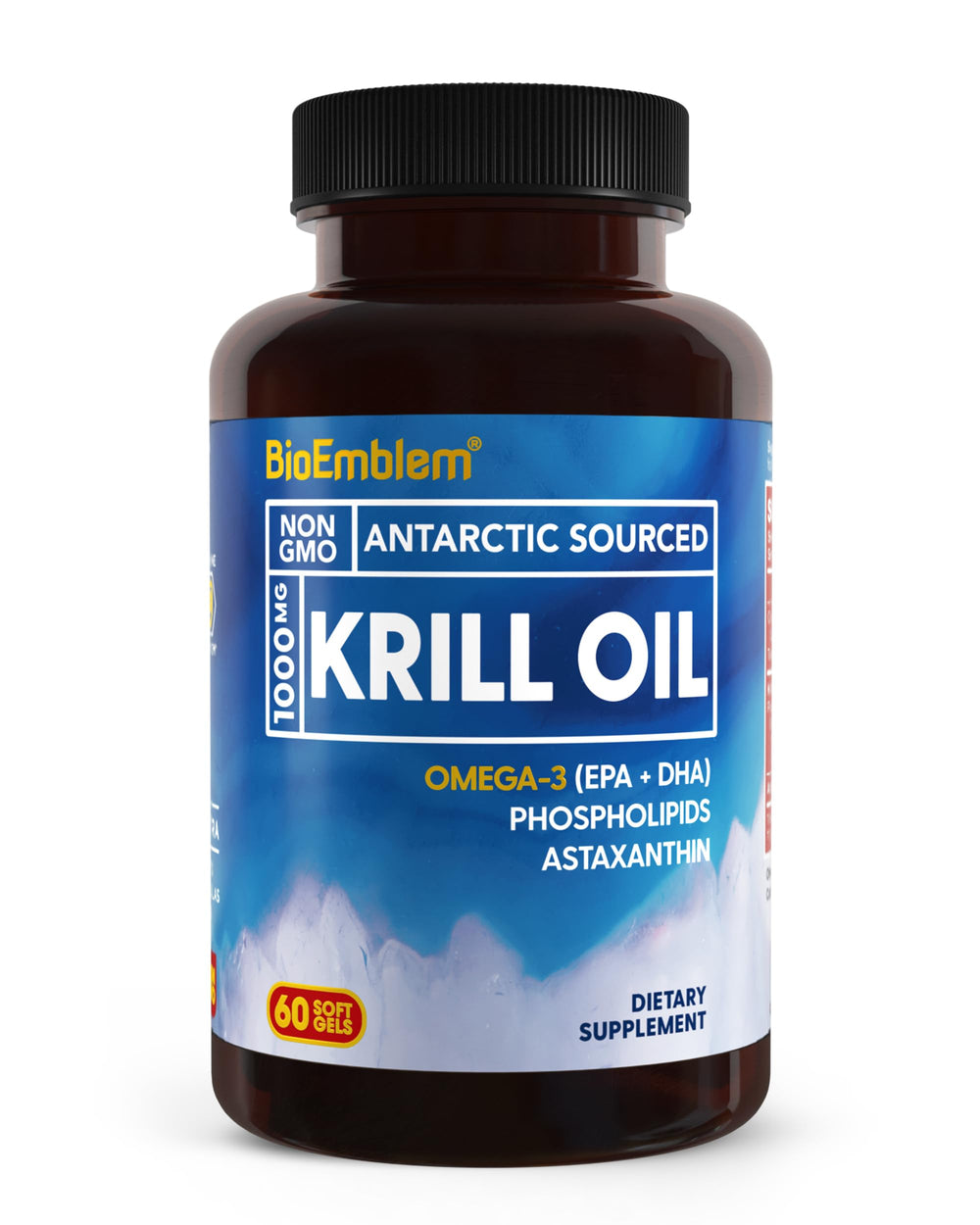 Front view of BioEmblem Antarctic Krill Oil 1000mg softgels bottle