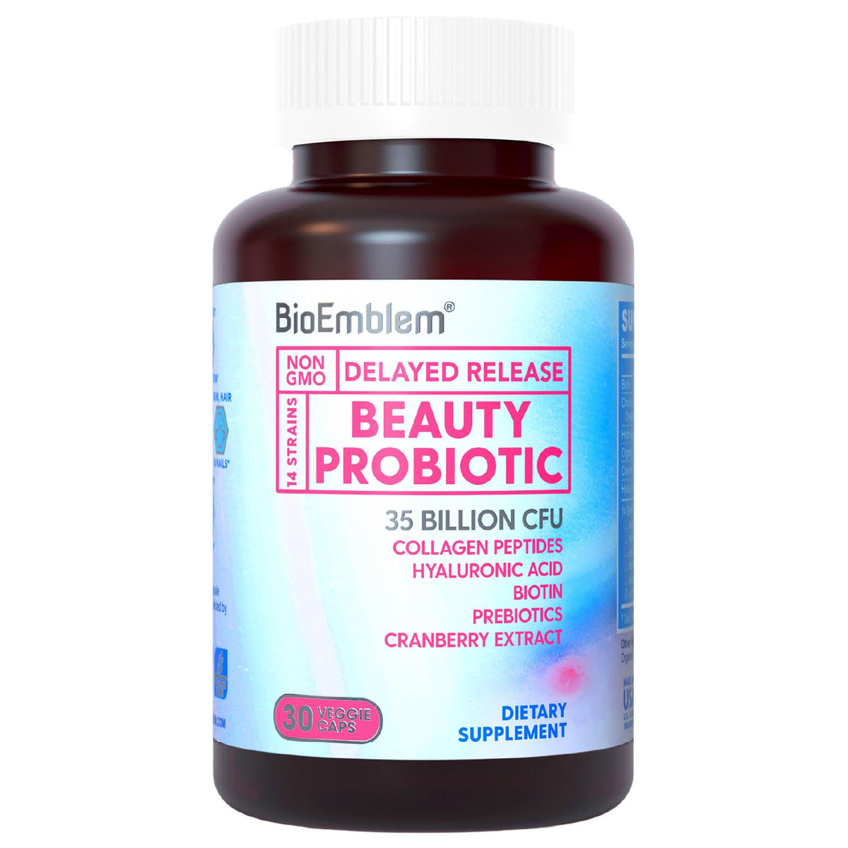BioEmblem Beauty Probiotics for Women product label and bottle