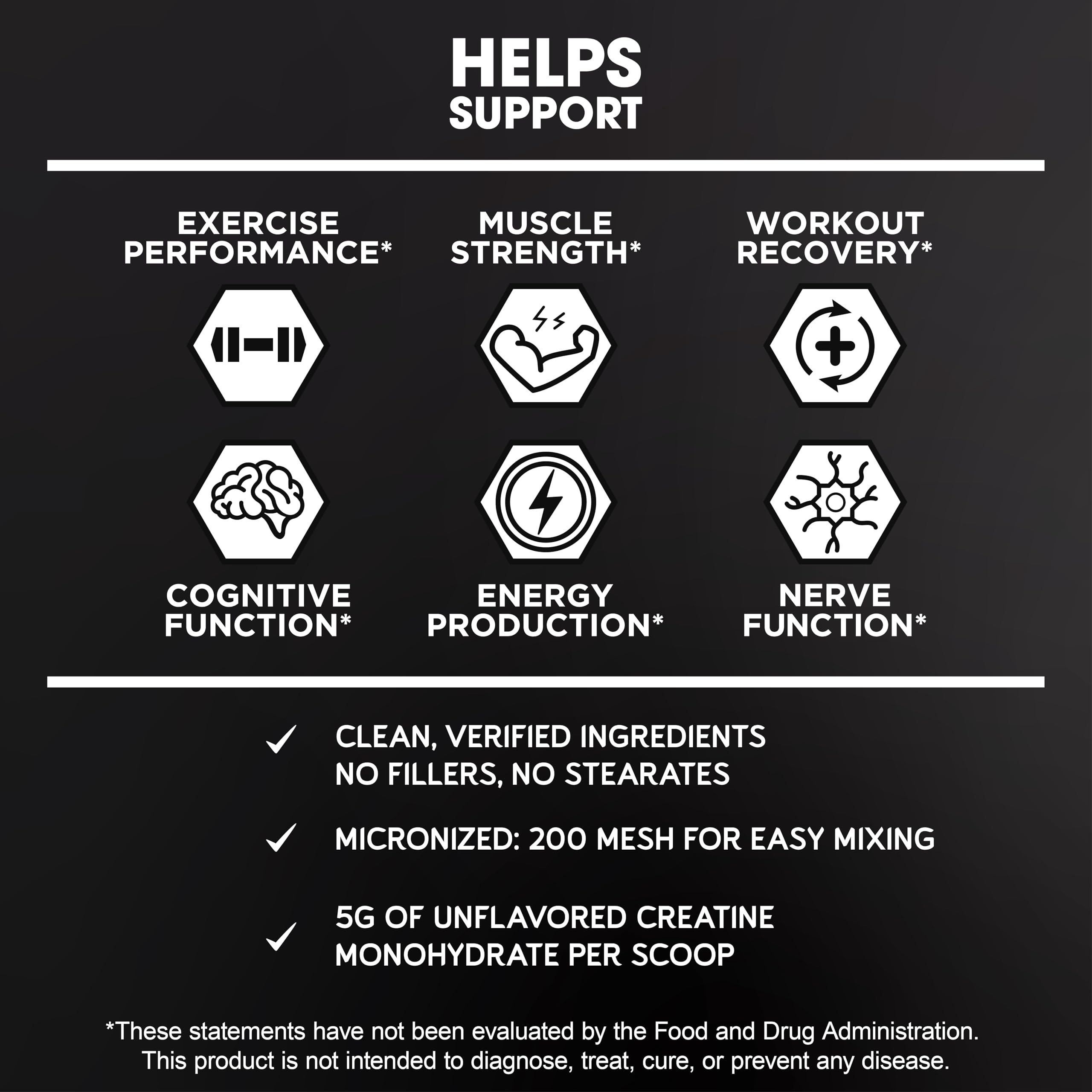 Vegan, non-GMO creatine powder; gluten-free and soy-free