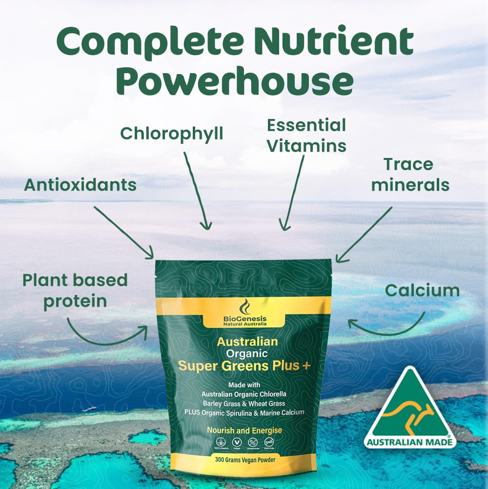 Biogenesis SuperGreens Plus 300g packaging label