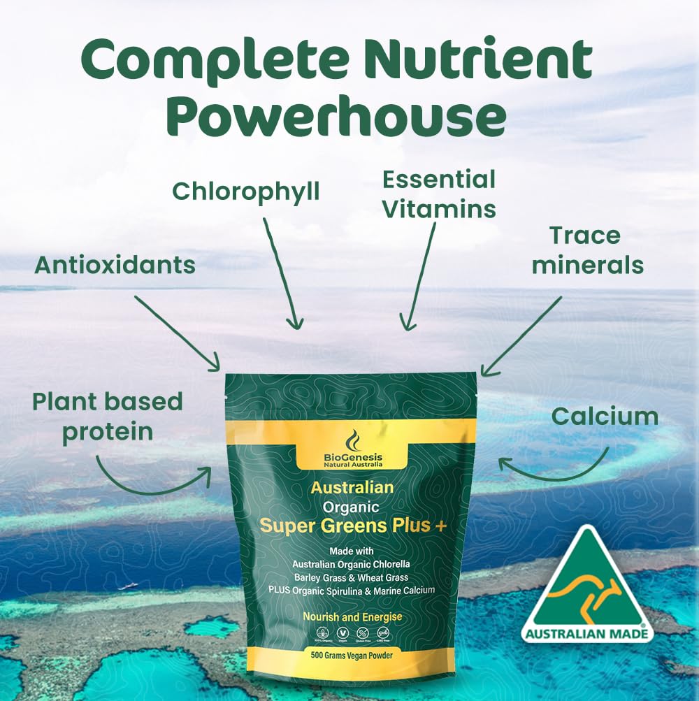 Biogenesis SuperGreens Plus 500g packaging and label